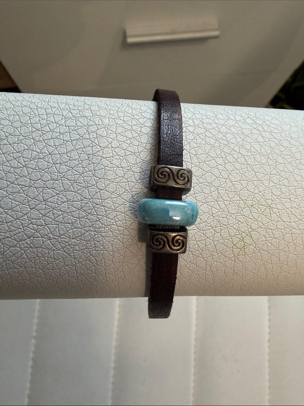 Women's Brown Leather Bracelet with Turquoise Bead